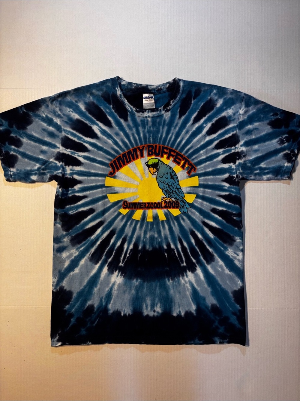Vtg Jimmy Buffett Summerzcool 2009 Blue Tie-Dye Rock Tour Concert T-Shirt Size L